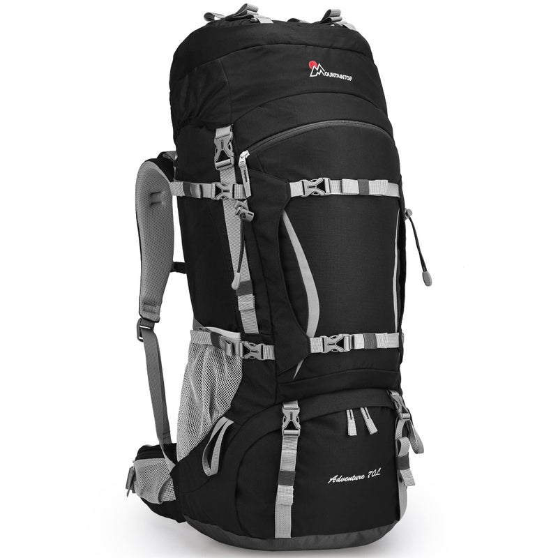 MOUNTAINTOP 70L Internal Frame Backpack Camping Backpacking Hiking Backpack for Men Women with Rain Cover,Black - Image 1